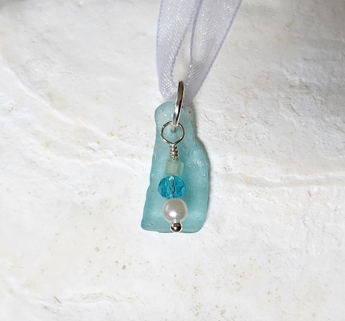 Pale Cornflower-Blue Sea Glass Charm