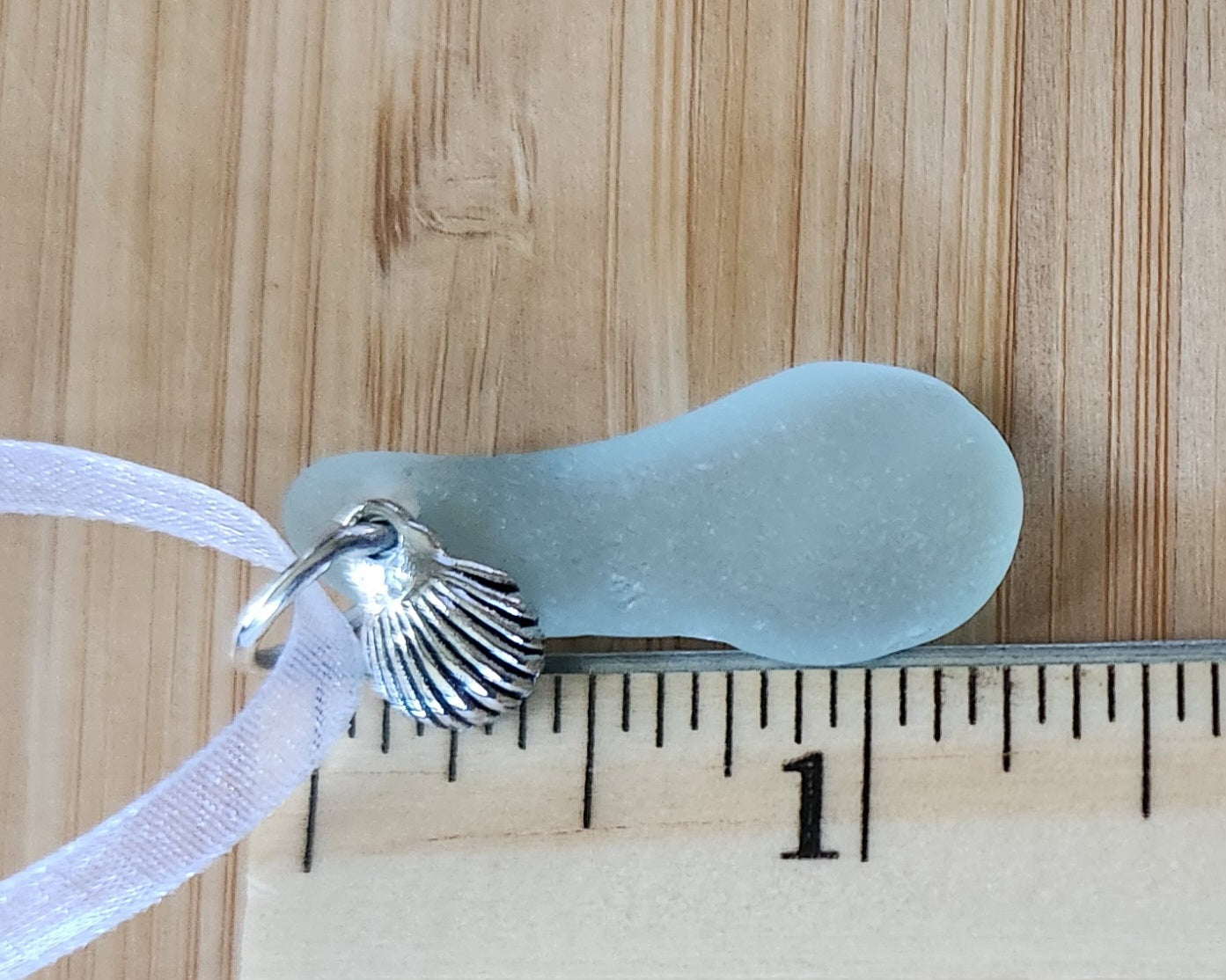 Gorgeous Frosty-blue sea glass with Clam charm