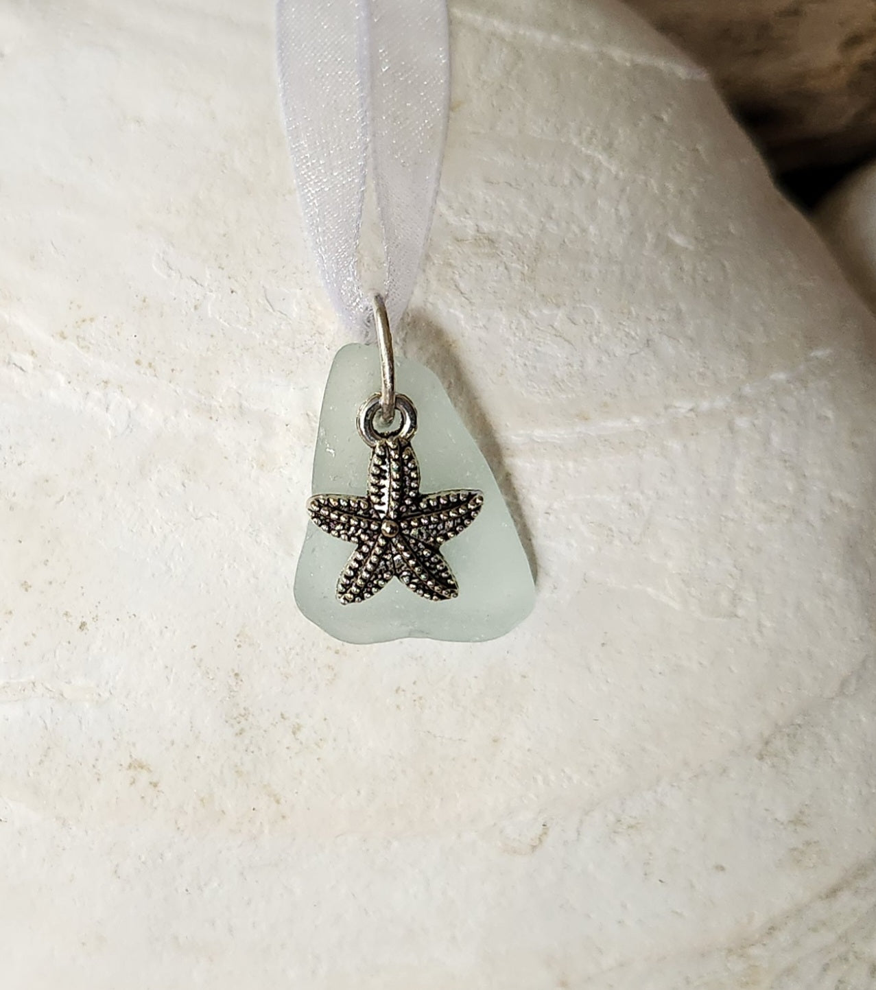 Pale Blue Sea Glass with Starfish Charm