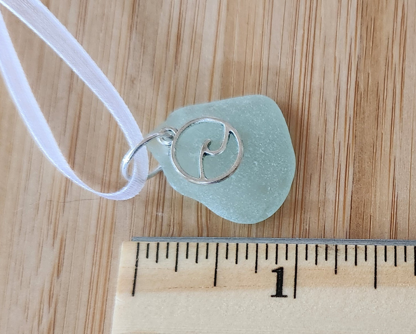 Soft-blue Sea Glass with Wave Charm